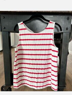 Southern Tide White Tank with Coral Stripes